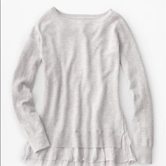 Garnet Hill 100% Cashmere Shirttail Ruffle Lace Tunic Sweater Top Anthropologie - Picture 1 of 10